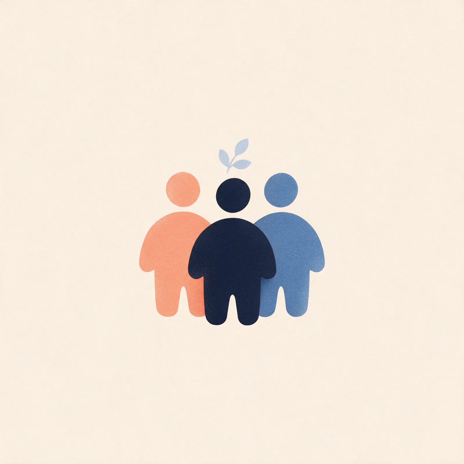 Illustration for Human Resources recruitment, three rounded figures with a leaf