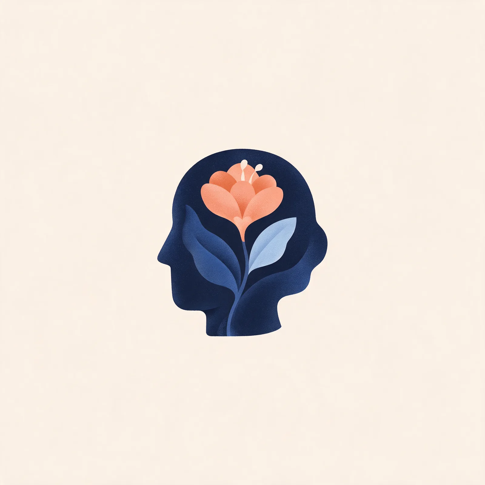 Illustration for Psychology recruitment, a head in profile with a growing sprig